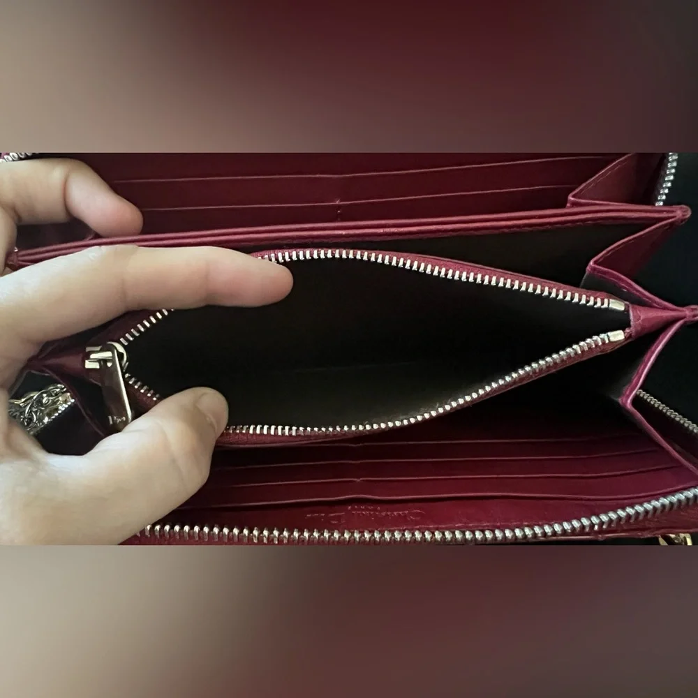 Christian Dior Red Long Zippy Wallet with Crossbody Chain